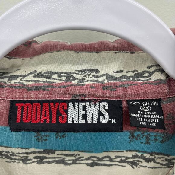 Vintage Today’s News Button Up Red White Blue Stripe Short Sleeve - Picture 4 of 8